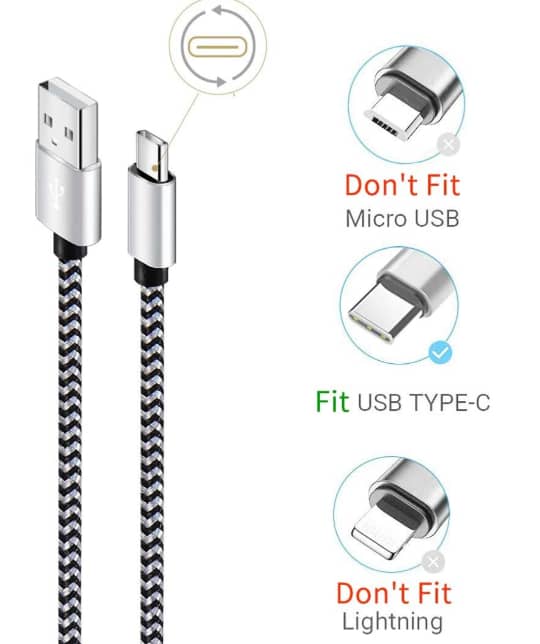 Câble de chargeur magnétique de type C/USB C Câble de charge rapide 3A Cordon tressé en nylon de 3,3 pi/6,6 pi pour charge rapide et synchronisation compatible avec Samsung S10 S9 S8 plus Note 9 LG 